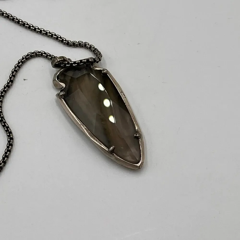 Kendra Scott Kimmy Gray Pearl Arrowhead Antique Silver‎ Pendant Necklace